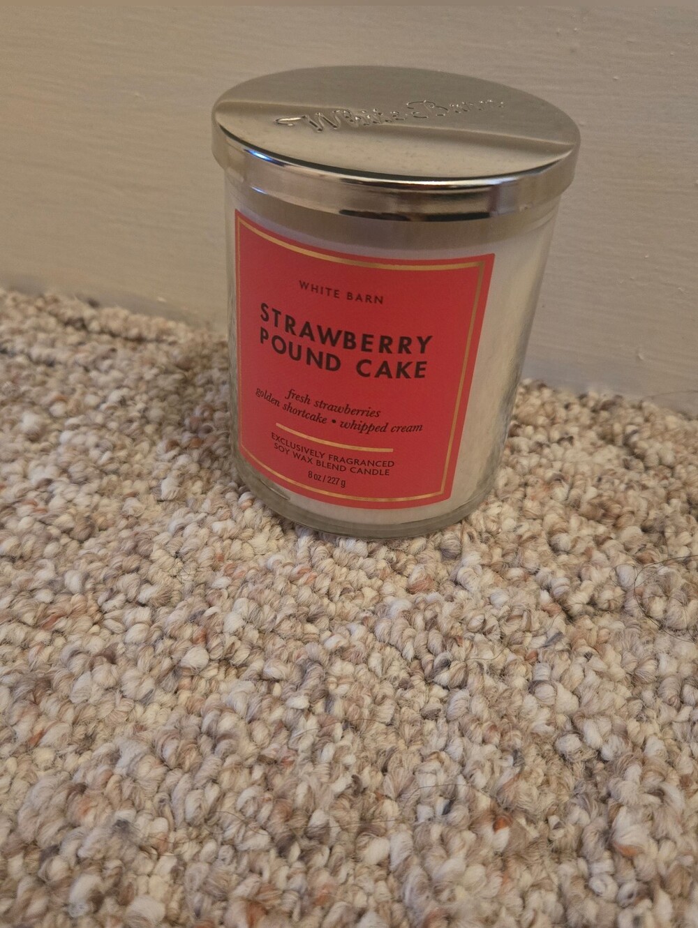 White Barn Scented Candle with Pink Label and Silver Lid